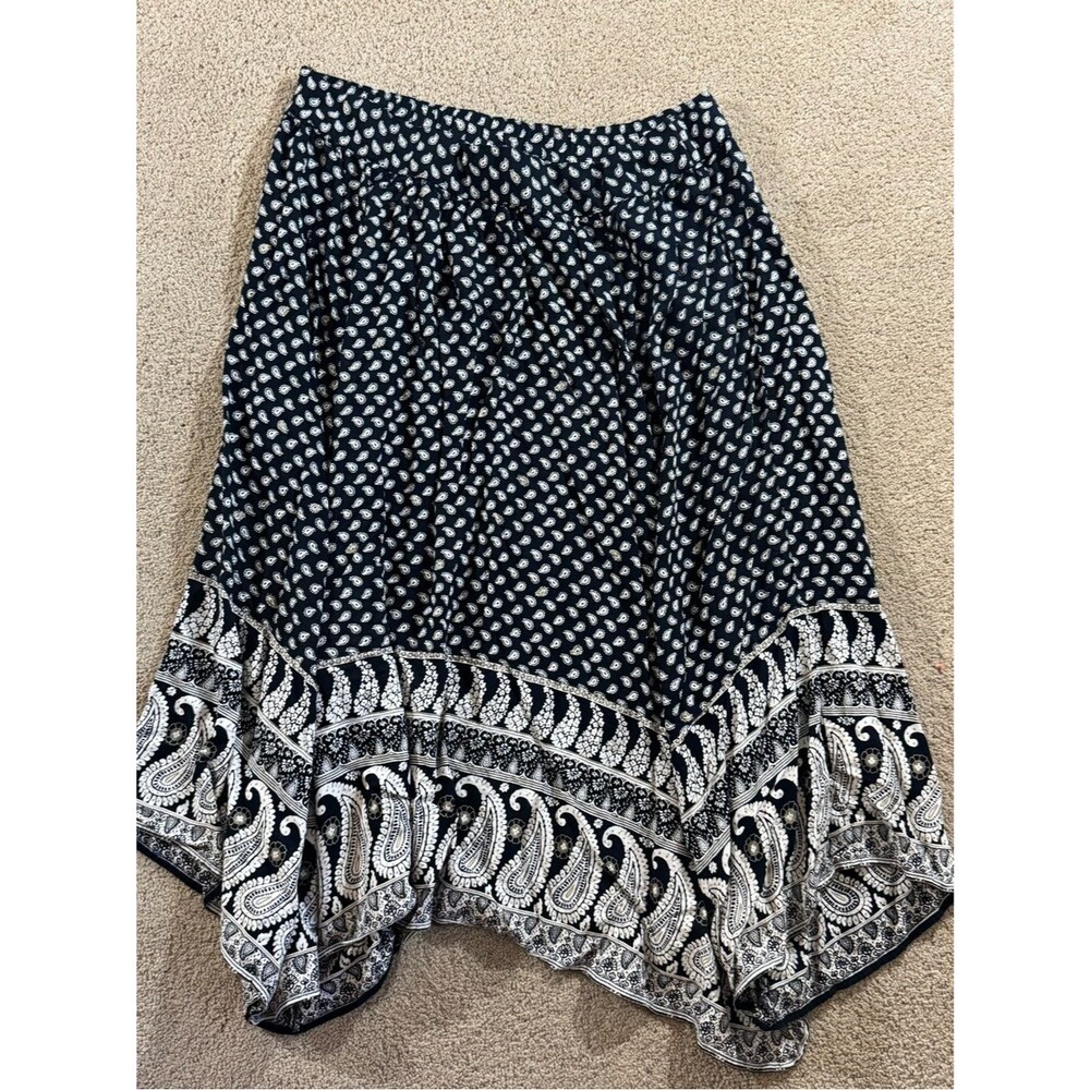 American Eagle Boho Paisley Border Print Maxi Skirt Black & White Size Large